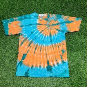 Vintage 90s Spiral Burst Tie-Dye Shirt Medium 19x26 Blue USA